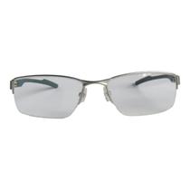 Armação para Óculos de Grau Metal Prata Retangular Arredondado Fio de Nylon Haste Verde Escuro Azulado Masculino Renoma