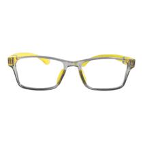 Armação para Óculos de Grau Quadrado Cinza Transparente Plaquetas Amarelas Haste Cinza Claro e Amarelo por Dentro Infantil Masculino Arco-Iris Kids Armação para Óculos de Grau Quadrado Cinza Transparente Plaquetas Amarelas Haste Cinza Claro e Amarelo por Dentro Infantil Masculino Arco-Iris Kids