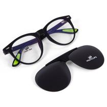 Armação Para Óculos de Grau Redondo + Lente Clip on Solar - Multiclips