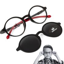 Armação para Óculos Infantil Unissex Redondo + Clip on Solar