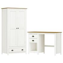 Armario 2 PT Mesa Escrivaninha 2 GV Madeira Maciça Branco Freijo Milani Store