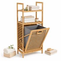 Armário Aberto Bambu Com Cesto Para Roupa Lavanderia Organização Casa Apartamento Móvel Sustentável Armário Aberto Bambu Com Cesto Para Roupa Lavanderia Organização Casa Apartamento Móvel Sustentável