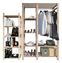 Armário Aberto em Madeira Pinus + Estante Horizontal 3 Andares Armário Aberto em Madeira Pinus + Estante Horizontal 3 Andares