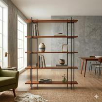 Armário Aberto Suporte Decorativo Estante Multiuso Estilo Rustico 5 Prateleiras Madeira Maciça