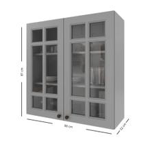 Armário Aéreo 0,80 cm 2 Portas Vidro Incolor 100% MDF Titâno Fosco Amoudi