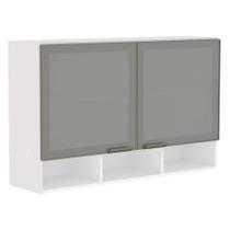 Armário Aéreo 120 cm 2 Portas Branco com Nicho e Vidro Reflecta Prata Pérola Luciane Móveis Armário Aéreo 120 cm 2 Portas Branco com Nicho e Vidro Reflecta Prata Pérola Luciane Móveis