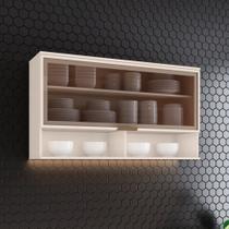 Armário Aéreo 120cm 1 Porta Basculante de Vidro Connect Henn - Off White