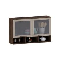 Armário Aéreo 120cm 2 Portas Com Vidro Fumê E Nicho Inferior Nogueira Dourado-cinammon Armário Aéreo 120cm 2 Portas Com Vidro Fumê E Nicho Inferior Nogueira Dourado-cinammon