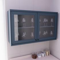 Armário Aéreo 120cm 2 Portas com Vidro Moldurado Cozinha Sevilha Azul Armário Aéreo 120cm 2 Portas com Vidro Moldurado Cozinha Sevilha Azul