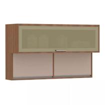 Armário Aéreo 120cm 3 Portas Basculantes com Vidro Reflecta Lari Luciane Móveis