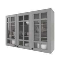 Armário Aéreo 1,20cm 3 Portas Vidro Incolor 100% MDF Titânio Fosco Amoudi Armário Aéreo 1,20cm 3 Portas Vidro Incolor 100% MDF Titânio Fosco Amoudi
