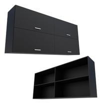 Armário Aéreo 196cm Preto 4 Portas Basculantes Premium 1.1 Armário Aéreo 196cm Preto 4 Portas Basculantes Premium 1.1