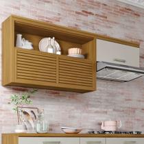 Armário Aéreo 2 Portas 1 Nicho Ripado 200 cm Princesa 100% MDF Marrom/Freijó/Off White Armário Aéreo 2 Portas 1 Nicho Ripado 200 cm Princesa 100% MDF Marrom/Freijó/Off White