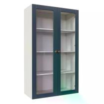 Armário Aéreo 2 Portas 135cm com Porta de Vidro Arizona CabeCasa MadeiraOriginals Branco/Azul Armário Aéreo 2 Portas 135cm com Porta de Vidro Arizona CabeCasa MadeiraOriginals Branco/Azul