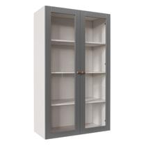 Armário Aéreo 2 Portas 135cm com Porta de Vidro Arizona CabeCasa MadeiraOriginals Branco/Cinza