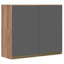 Armario Aereo 2 Portas 60CM Em MDF Kali Premium 12205x6 Carvalho Rust Chumbo Nicioli