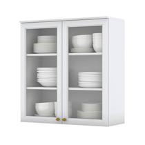 Armário Aéreo 2 Portas de Vidro 80 cm Americana Branco HP Henn