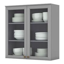 Armário Aéreo 2 Portas De Vidro 80 Cm Americana Cinza Henn