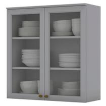 Armario Aereo 2 Portas Vidro Mdf 80 Cm Americana C366 Cinza Henn