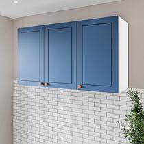 Armário Aéreo 3 Portas 120 Cm Pérola Yescasa Branco/Azul