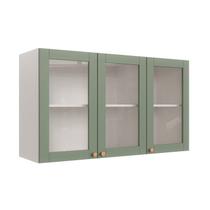 Armário Aéreo 3 Portas 120cm com Porta de Vidro Arizona CabeCasa MadeiraOriginals Branco/Menta