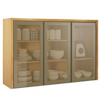 Armário Aéreo 3 Portas 120cm Nobre com Portas de Vidro Cinamomo Valdemóveis Armário Aéreo 3 Portas 120cm Nobre com Portas de Vidro Cinamomo Valdemóveis