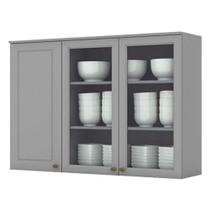 Armário Aéreo 3 Portas Com Vidro 120 Cm Americana Cinza - Henn Armário Aéreo 3 Portas Com Vidro 120 Cm Americana Cinza - Henn