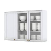 Armário Aéreo 3 Portas com Vidro 120 cm Nova York Branco HP Henn Armário Aéreo 3 Portas com Vidro 120 cm Nova York Branco HP Henn