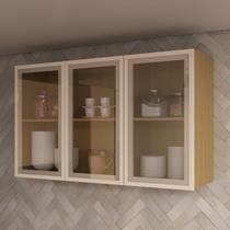 Armário Aéreo 3 Portas com Vidro Canary Off White - Giorgia Móveis Sul