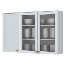 Armário Aéreo 3 Portas de Vidro 120cm Americana Branco - Móveis Henn