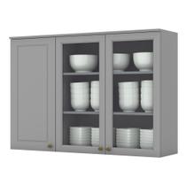 Armário Aéreo 3 Portas de Vidro 120cm Americana Cinza - Móveis Henn Armário Aéreo 3 Portas de Vidro 120cm Americana Cinza - Móveis Henn