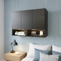 Armario Aéreo 3 Portas Suspenso 61x87 cm Com nicho e Puxadores Cromado ou Cobre