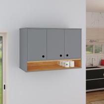 Armário Aéreo 3 Portas Suspenso com Nicho Prateleira Organizador Cozinha Balcão Jessica - Cinza/ Cinamomo Armário Aéreo 3 Portas Suspenso com Nicho Prateleira Organizador Cozinha Balcão Jessica - Cinza/ Cinamomo