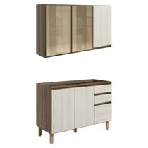 Armario Aereo 3P E Balcao Pia MDF Kali Carvalho Toq Bianco Toq Nicioli