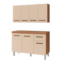 Armário Aéreo 4 Portas E Balcão 3 Portas 120 Cm Vitoriana Savana / Off White Armário Aéreo 4 Portas E Balcão 3 Portas 120 Cm Vitoriana Savana / Off White