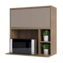 Armário Aéreo 80 cm 1 Porta Basculante Nicho Micro Conjugado e Nicho Lateral Mel Luciane Móveis