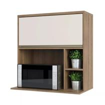 Armário Aéreo 80 cm 1 Porta Basculante Nicho Micro Conjugado e Nicho Lateral Mel Luciane Móveis