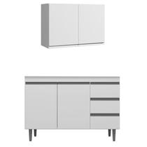 Armário Aéreo 80 cm com balcão de pia 100 cm Andréia branco brilho AJL