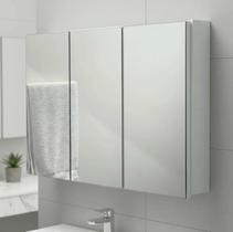 Armário Aéreo 80cm Banheiro Mdf Montado 3 Portas Espelho SEM FUNDO Armário Aéreo 80cm Banheiro Mdf Montado 3 Portas Espelho SEM FUNDO