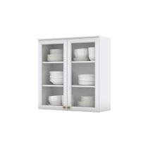 Armário Aéreo 80cm com Vidro 2 Portas Americana Henn - Branco Fosco