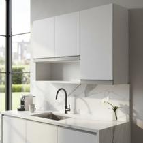 Armário Aéreo 90 cm MDF Branco Fosco com 3 Portas e Nicho Aberto, Linha Modular, Entregue Montado para Cozinha, Lavanderia e Banheiro