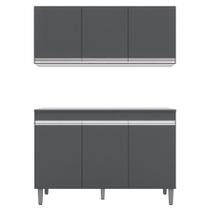 Armário Aéreo Andréia e Balcão Gabinete Para Pia Com Tampo Manu 120cm Cinza - AJL Móveis