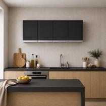 Armário Aéreo Andreia para Cozinha Multiuso 150cm Ajl Móveis Cor:Preto Armário Aéreo Andreia para Cozinha Multiuso 150cm Ajl Móveis Cor:Preto