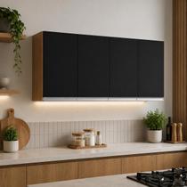 Armário Aéreo Andreia para Cozinha Multiuso 150cm Ajl Móveis CorAmêndoa com Preto Armário Aéreo Andreia para Cozinha Multiuso 150cm Ajl Móveis CorAmêndoa com Preto