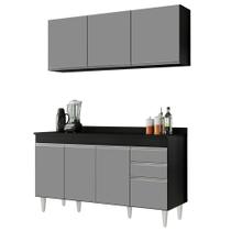 Armário Aéreo Argélia e Balcão Gabinete 150cm Marrocos Preto/Cinza - Lumil