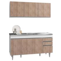 Armário Aéreo Argélia e Balcão Gabinete com Pia Inox Marrocos 150cm Branco/Castanho - Lumil