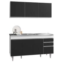 Armário Aéreo Argélia e Balcão Gabinete com Pia Inox Marrocos 150cm Branco/Preto - Lumil - Lumil Móveis