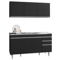 Armário Aéreo Argélia e Balcão Gabinete com Pia Inox Marrocos 150cm Preto - Lumil
