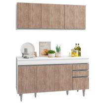 Armário Aéreo Argélia e Balcão Gabinete de Pia com Tampo Marrocos 150cm Branco/Castanho - Lumil