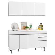 Armário Aéreo Argélia e Balcão Gabinete de Pia com Tampo Marrocos 150cm Branco - Lumil